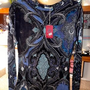 100% Silk Pashma Arte size XL Blue women’s top